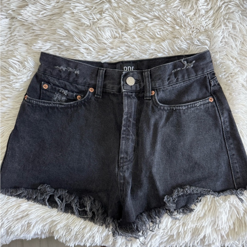 Urban Outfitters Black Jean Shorts with High Waist and Frayed Hem